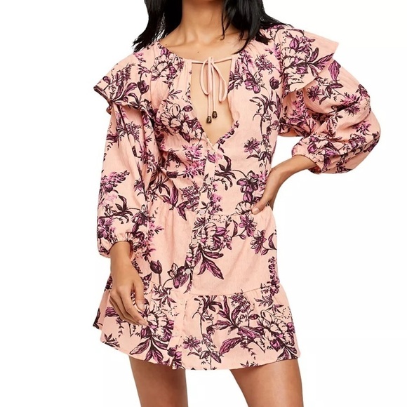 NWT FREE PEOPLE Sunbaked Floral Swing Minidress in Peach Combo Size XS - Picture 3 of 11